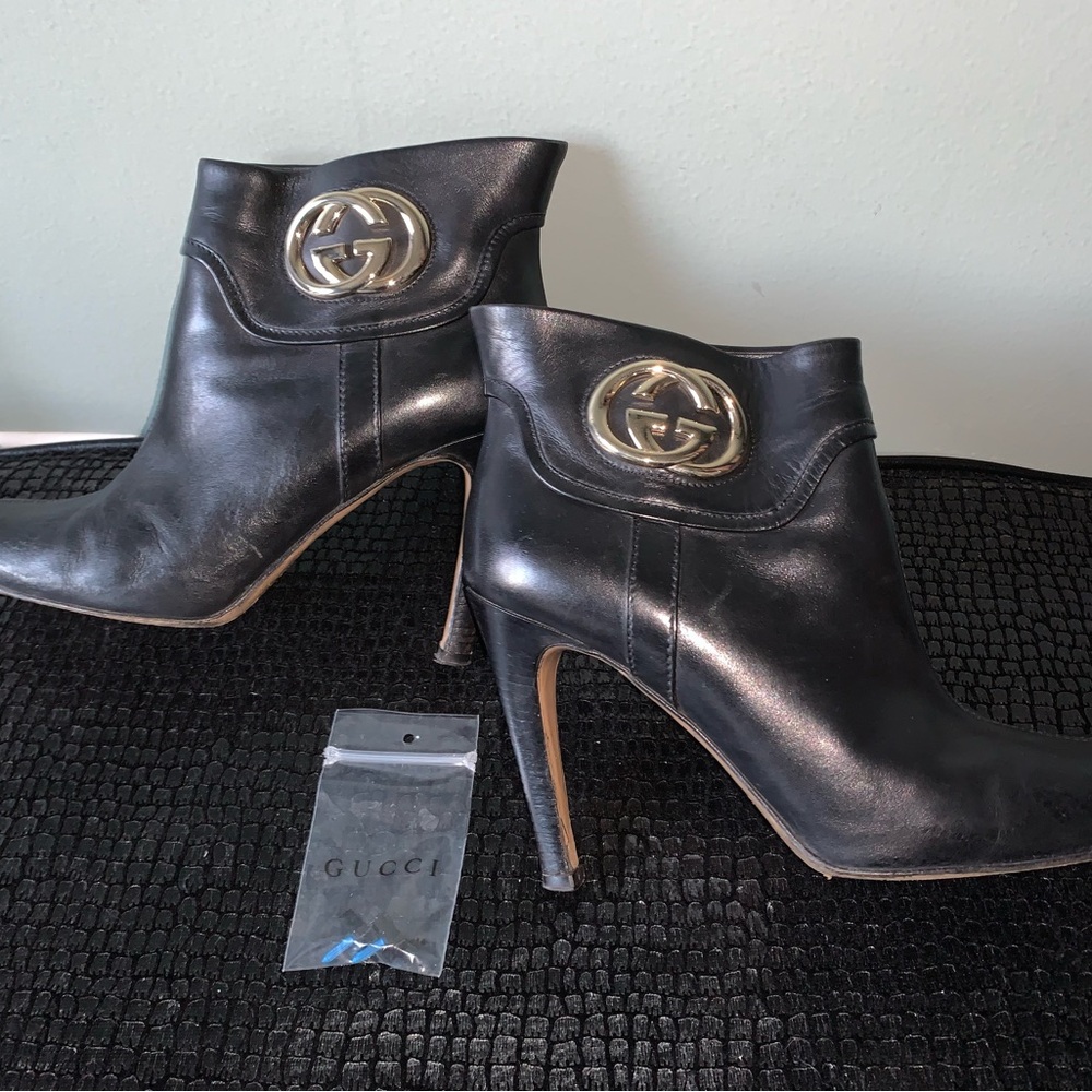 Gucci Black Leather Ankle Boots